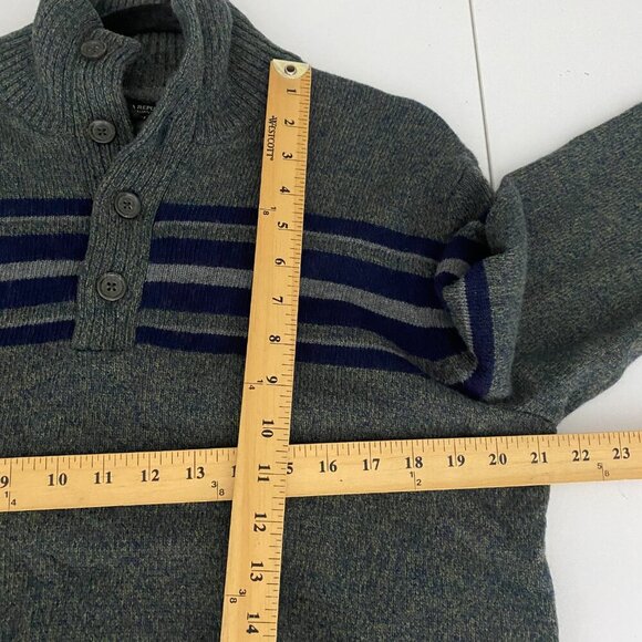 Banana Republic Merino Wool Mock Button Neck Sweater Size L Gray Navy Stripe - Picture 8 of 10